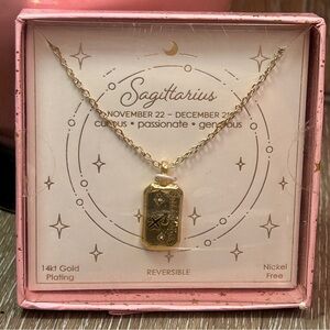 Sagittarius Zodiac Necklace • 14kt Gold Plated • Reversible Pendant • Astrology